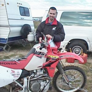 Chris Blais getting ready for the 2003 Prospectors Enduro.