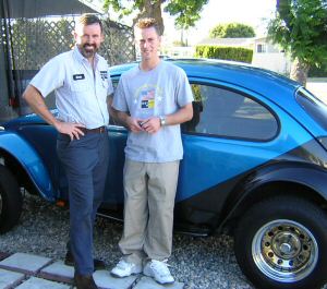 Dad and Nick by our 69 Baja bug
