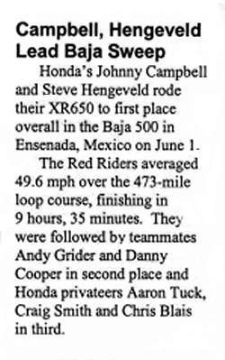 Honda article on Baja 500